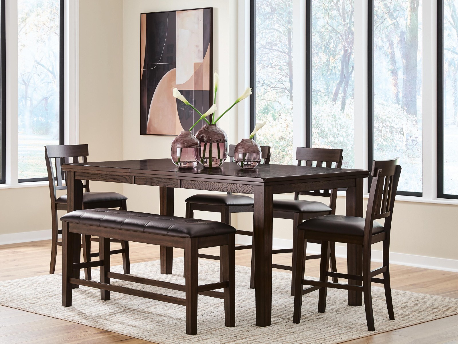 Haddigan Counter Height Dining Table and 4 Barstools and Bench