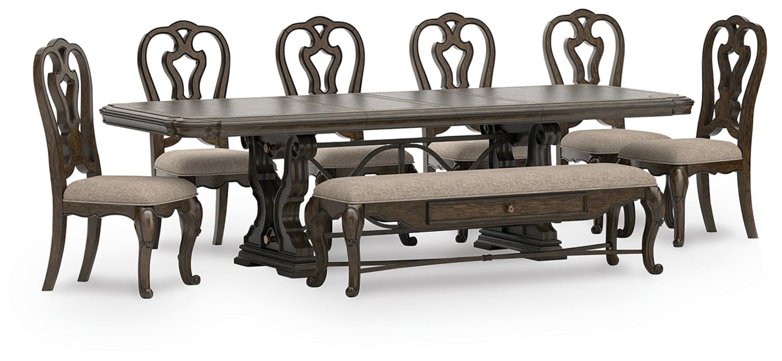 Maylee Dining Table, 6 Chairs and Bench